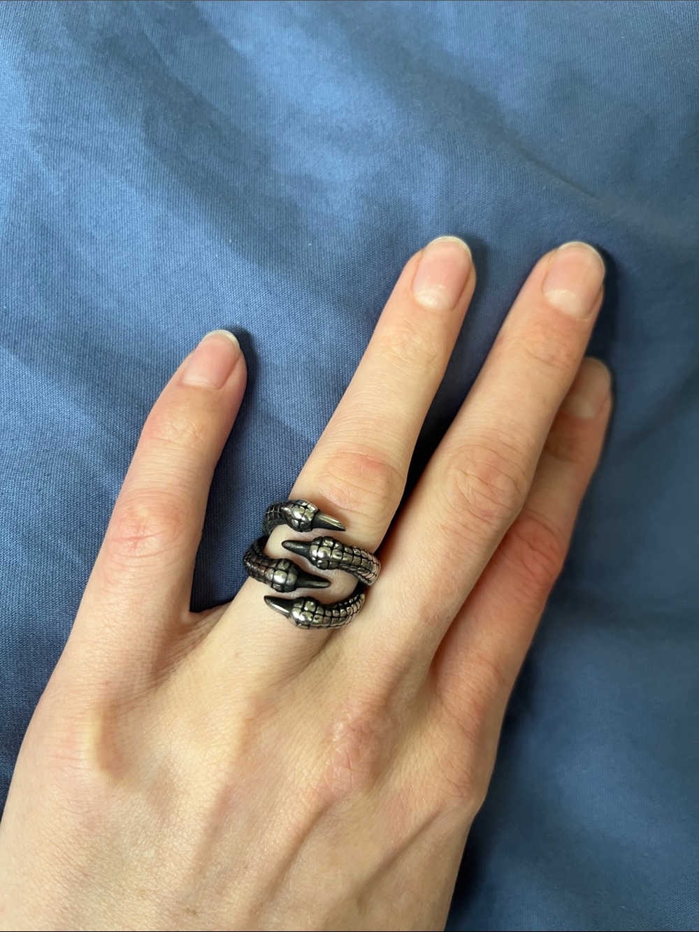 Dragon Claw Design Ring - Black & Silver Toned
